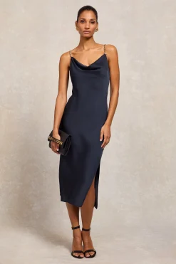 Aurora Satin Dress (Ink Navy)