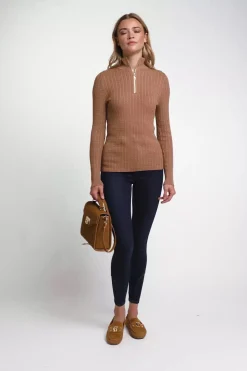 Ava Quarter Zip Knit (Dark Camel Marl)