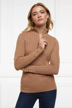 Ava Quarter Zip Knit (Dark Camel Marl)