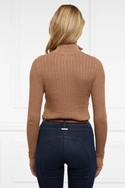 Ava Quarter Zip Knit (Dark Camel Marl)