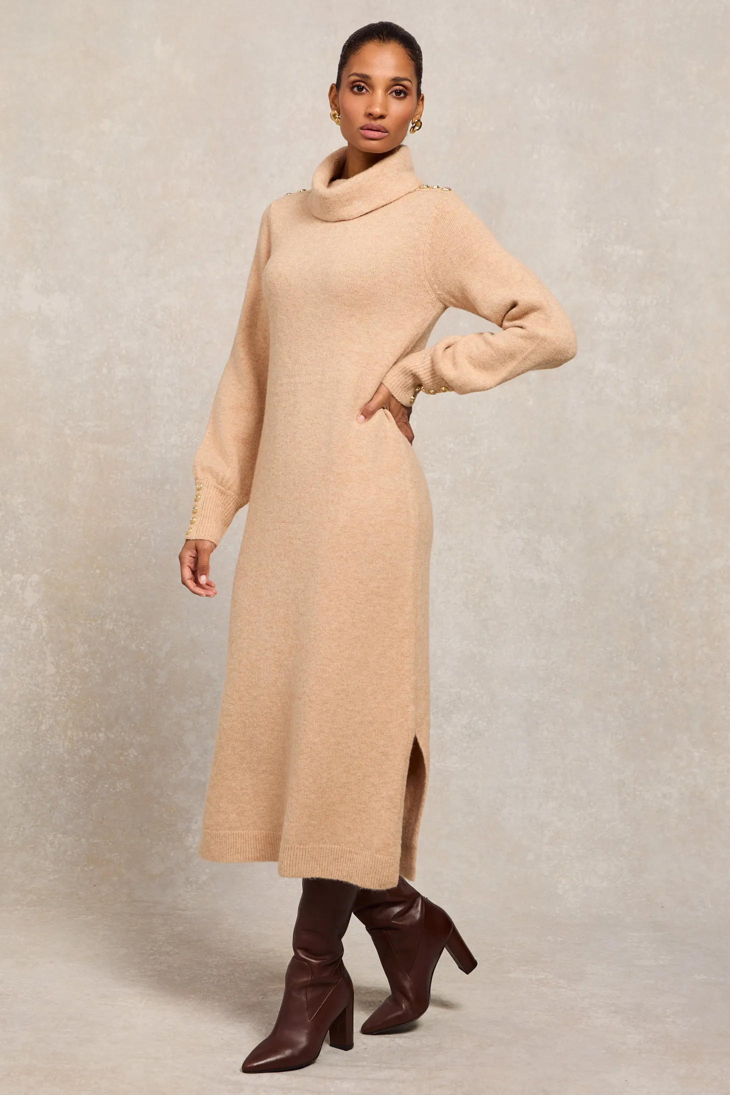 Berkeley Roll Neck Dress (Camel)