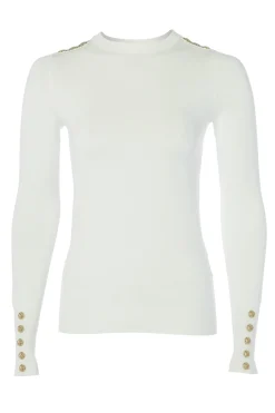 Buttoned Knit Crew Neck (Cream)