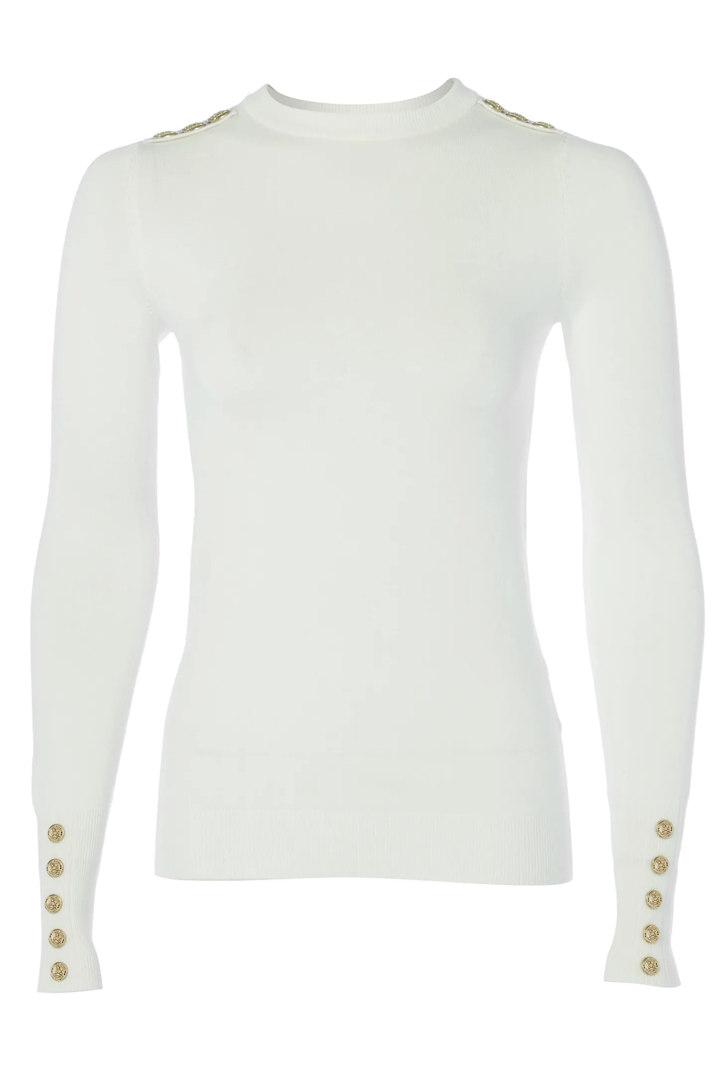 Buttoned Knit Crew Neck (Cream)