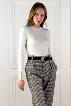 Buttoned Knit Crew Neck (Cream)