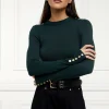 Buttoned Knit Crew Neck (Deep Emerald)