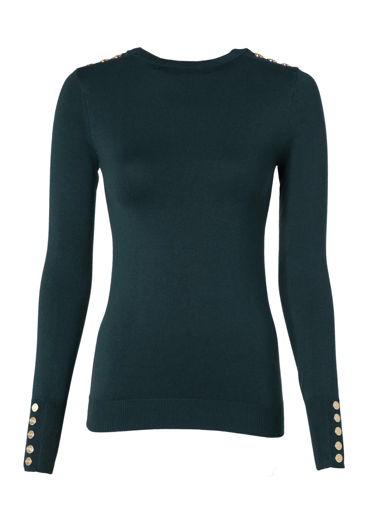Buttoned Knit Crew Neck (Deep Emerald)
