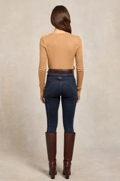 Buttoned Knit Crew Neck (Dark Camel)