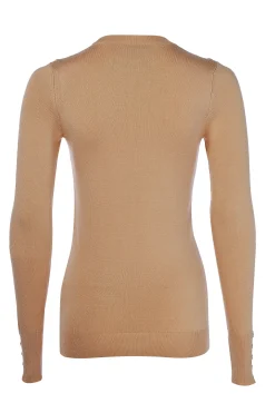 Buttoned Knit Crew Neck (Dark Camel)