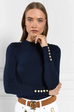 Buttoned Knit Crew Neck (Ink Navy)