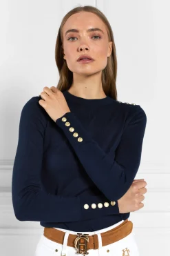 Buttoned Knit Crew Neck (Ink Navy)
