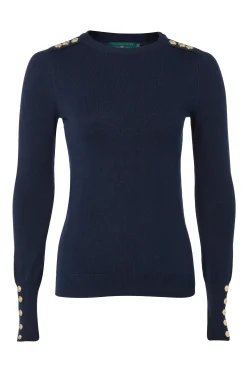 Buttoned Knit Crew Neck (Ink Navy)