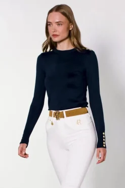 Buttoned Knit Crew Neck (Ink Navy)