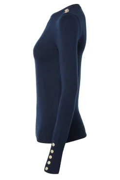 Buttoned Knit Crew Neck (Ink Navy)