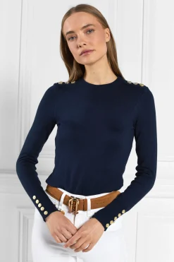 Buttoned Knit Crew Neck (Ink Navy)