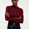 Buttoned Knit Crew Neck (Wine)