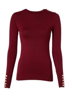 Buttoned Knit Crew Neck (Wine)