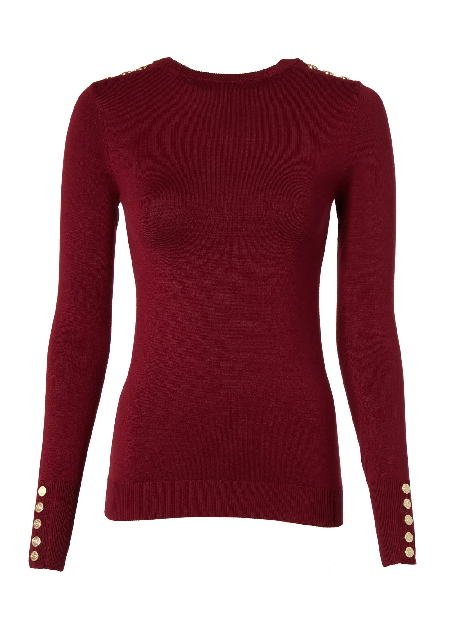 Buttoned Knit Crew Neck (Wine)