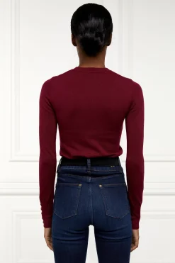 Buttoned Knit Crew Neck (Wine)