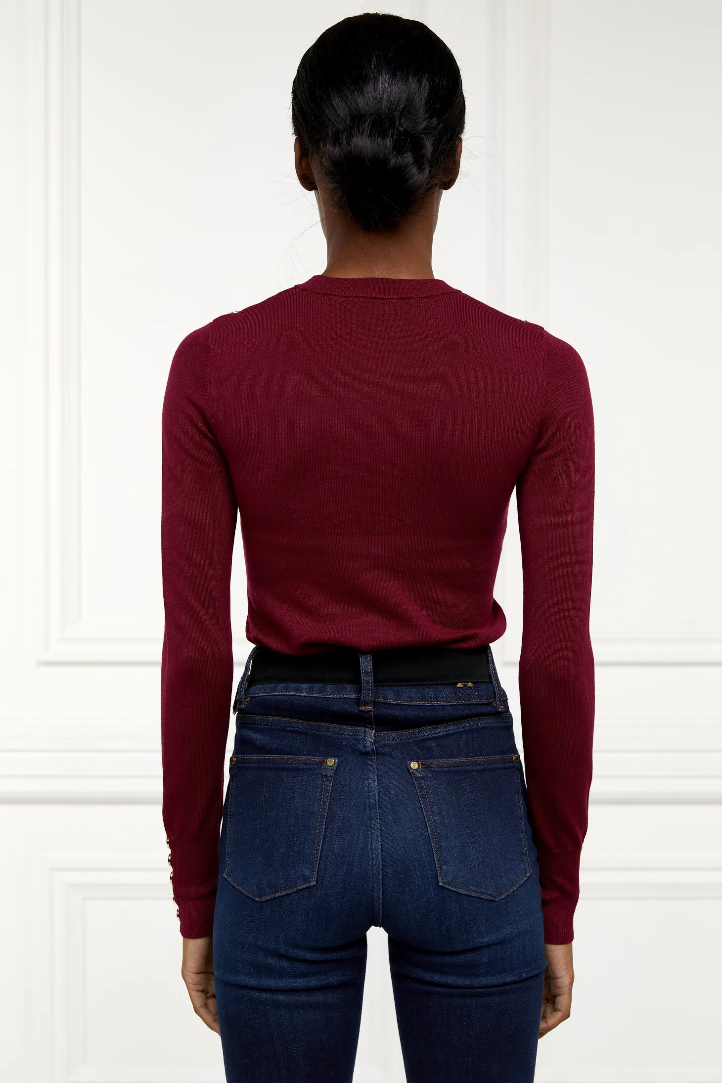 Buttoned Knit Crew Neck (Wine)