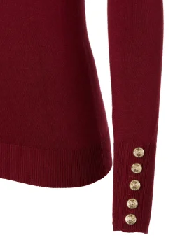 Buttoned Knit Crew Neck (Wine)