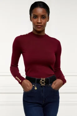 Buttoned Knit Crew Neck (Wine)