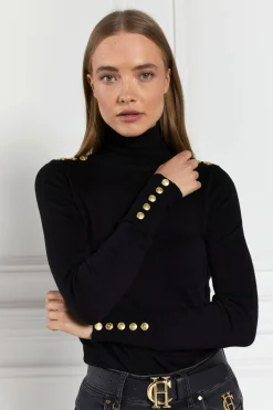 Buttoned Knit Roll Neck (Black)