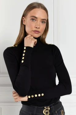 Buttoned Knit Roll Neck (Black)
