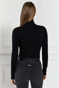 Buttoned Knit Roll Neck (Black)