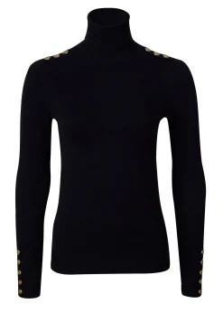 Buttoned Knit Roll Neck (Black)