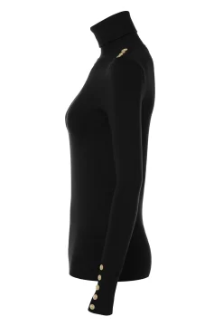 Buttoned Knit Roll Neck (Black)