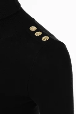 Buttoned Knit Roll Neck (Black)