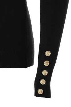 Buttoned Knit Roll Neck (Black)