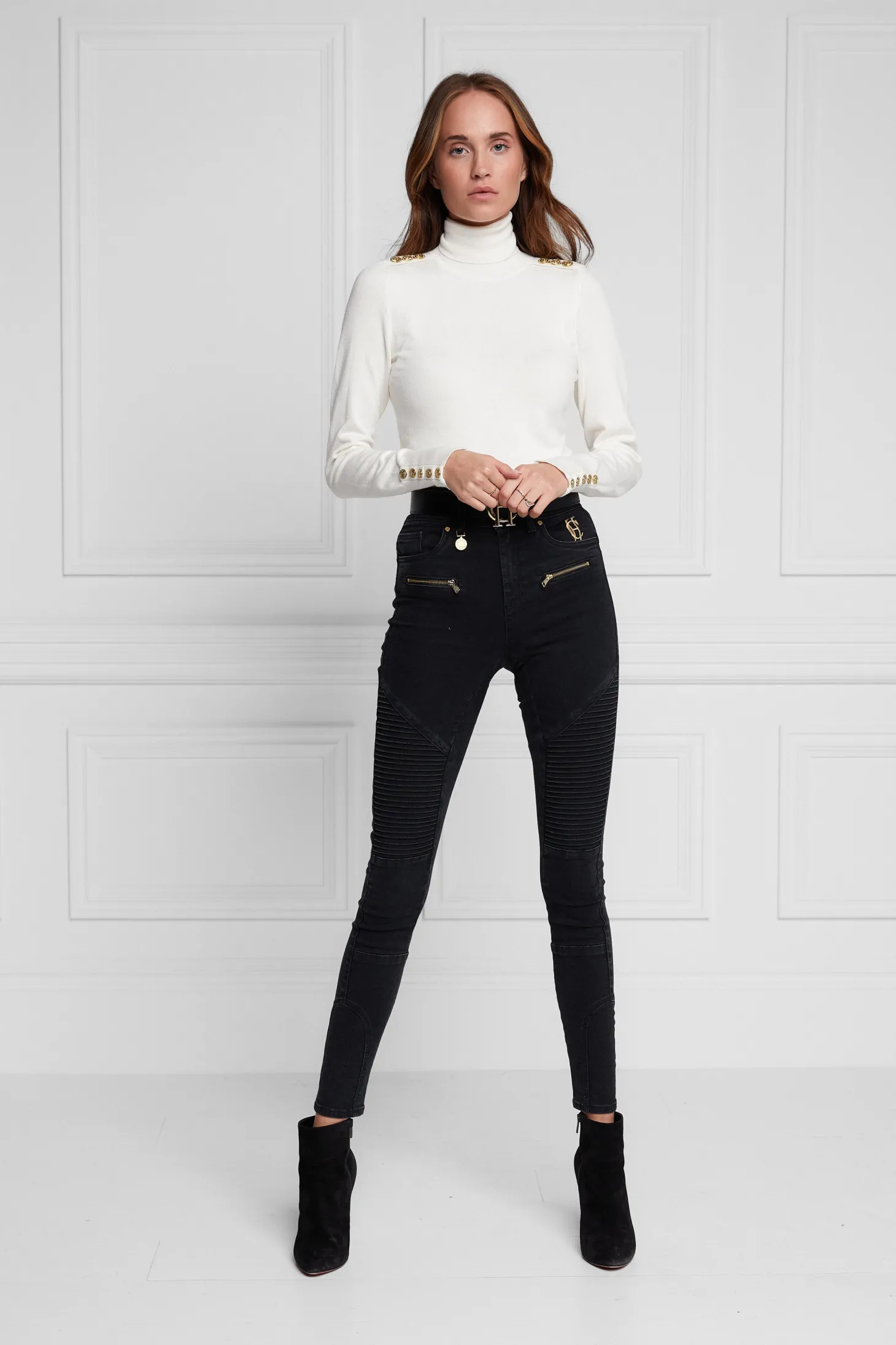 Buttoned Knit Roll Neck (Cream)