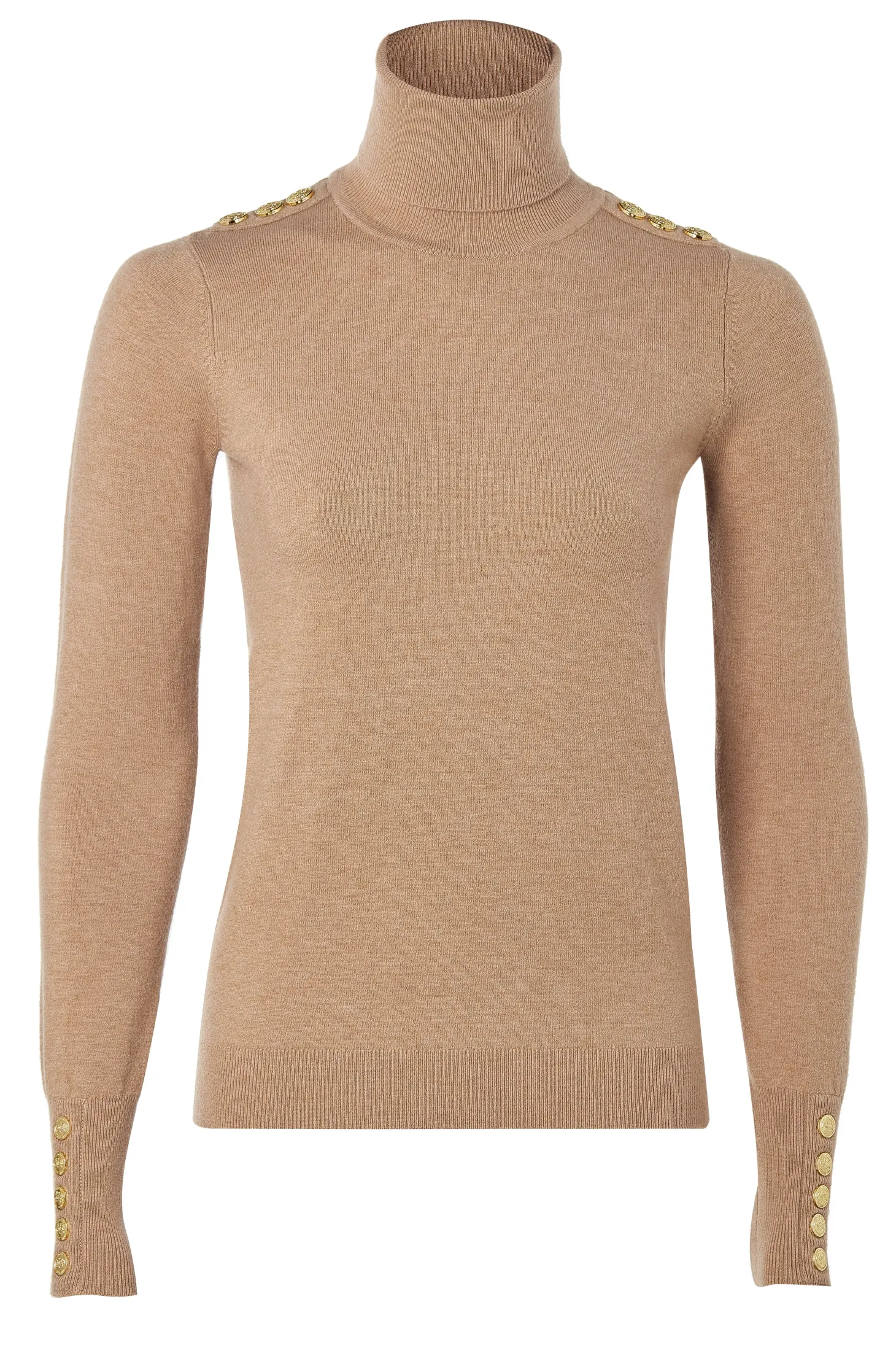 Buttoned Knit Roll Neck (Dark Camel)