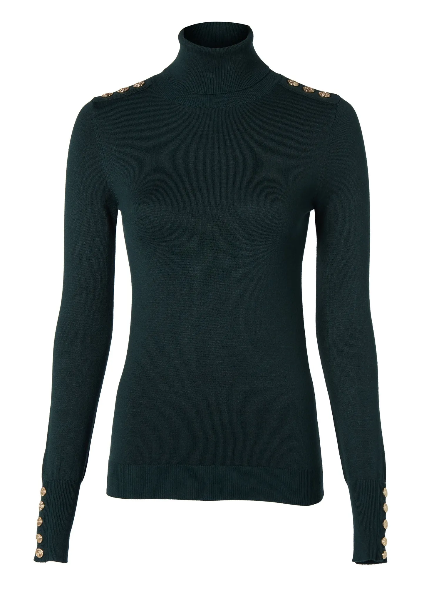Buttoned Knit Roll Neck (Deep Emerald)