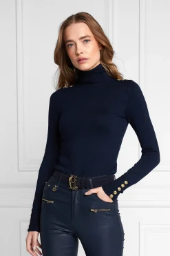 Buttoned Knit Roll Neck (Ink Navy)