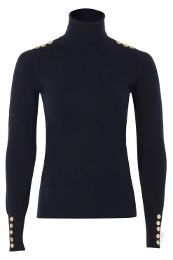 Buttoned Knit Roll Neck (Ink Navy)