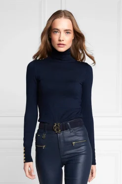 Buttoned Knit Roll Neck (Ink Navy)