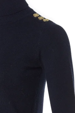 Buttoned Knit Roll Neck (Ink Navy)