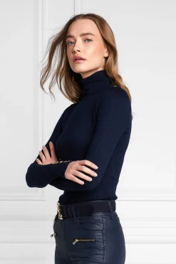 Buttoned Knit Roll Neck (Ink Navy)
