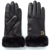 Cashmere Lined Faux Trim Leather Gloves (Black)