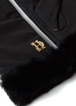 Cashmere Lined Faux Trim Leather Gloves (Black)