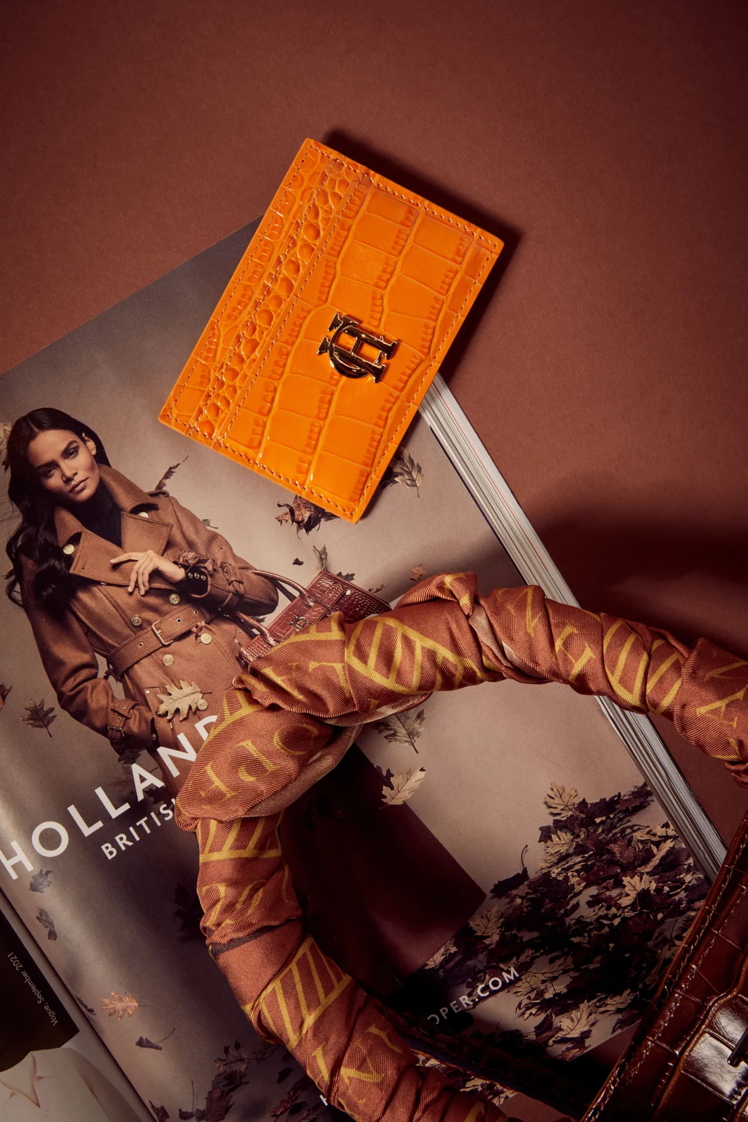 Chelsea Card Holder (Orange Croc)