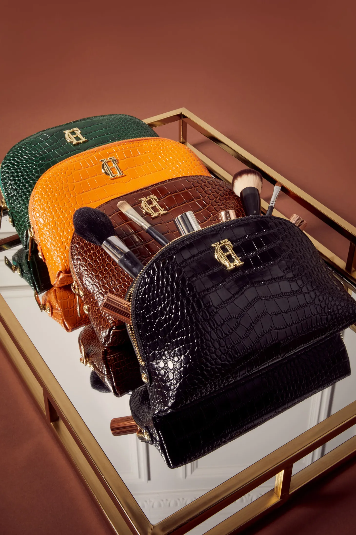 Chelsea Makeup Bag (Black Croc)