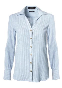 Classic V-Neck Blouse (Azure Stripe)