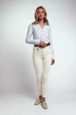 Classic V-Neck Blouse (Azure Stripe)