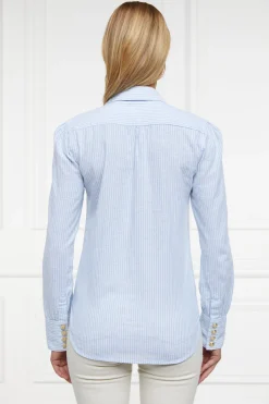 Classic V-Neck Blouse (Azure Stripe)