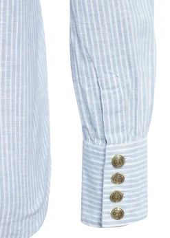Classic V-Neck Blouse (Azure Stripe)