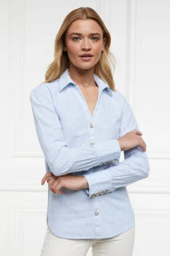 Classic V-Neck Blouse (Azure Stripe)