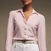 Classic V-Neck Blouse (Pink Stripe)